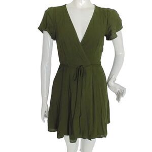 LULU'S Skater Wrap Dress, XS, Olive Green, Mini, Split short sleeve,